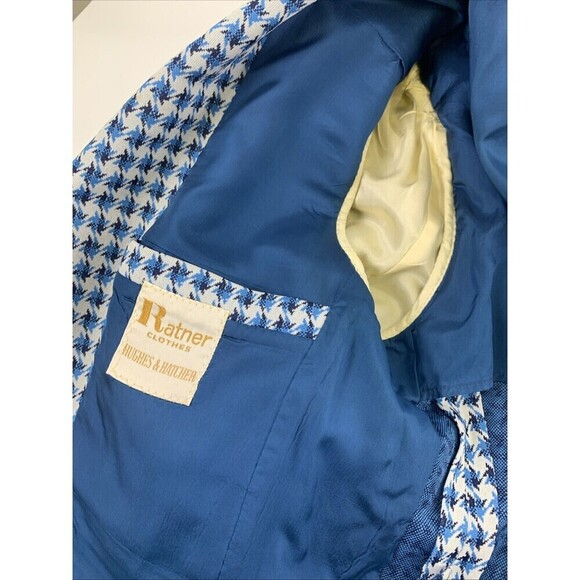 Ratner Clothes Hughes Hatcher Jacket Blue Pattern Houndstooth Blazer Mens M/L 40 - Picture 8 of 12